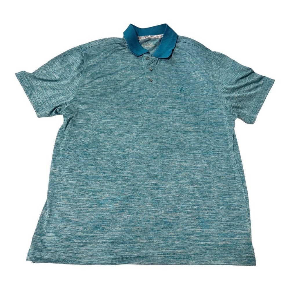 Beverly Hills Polo Club Polo Shirt L Mens Teal Blue Space Dye Polyester Preppy